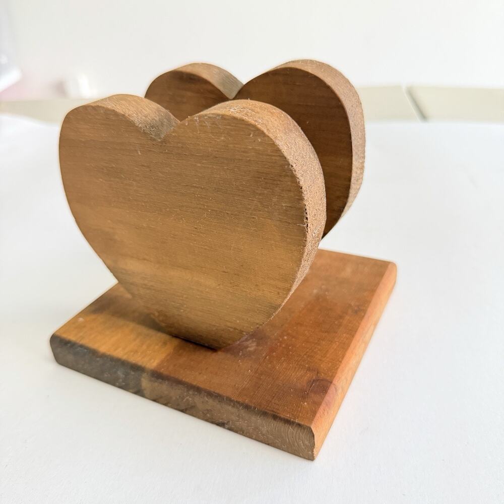Vintage Solid Wood Oak Heart Napkin Holder Cottagecore Farmhouse Grandmacore